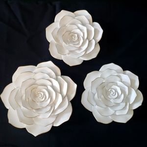 Flower Wall Decor, set of 3, white and gold.